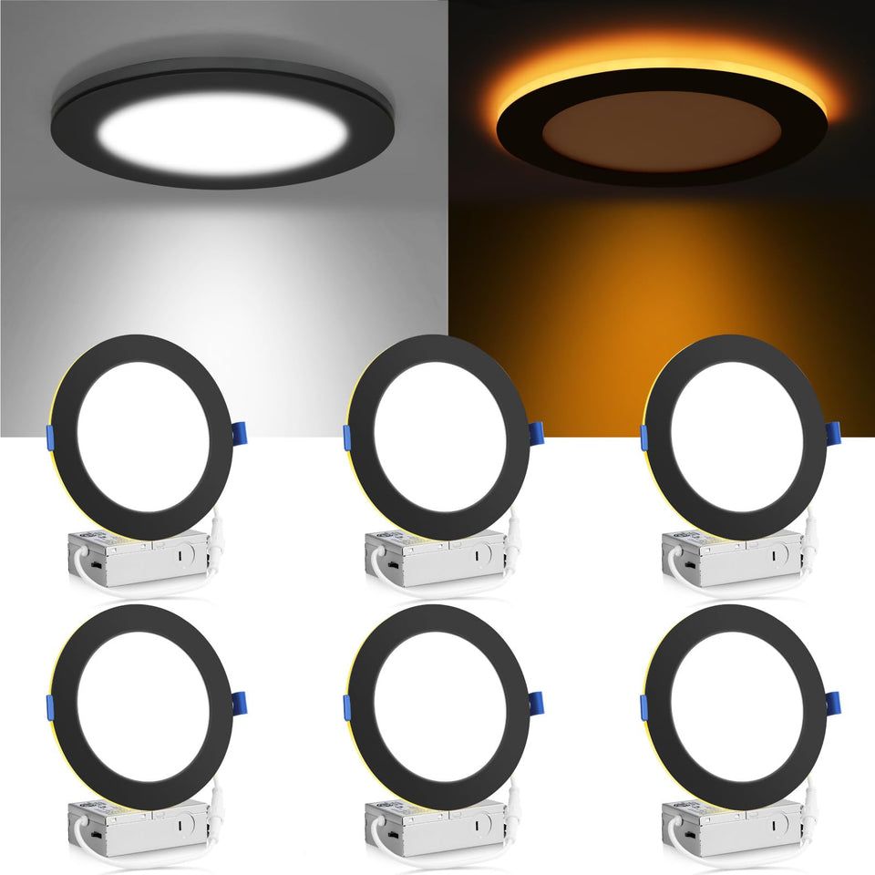 Meconard 6in LED downlight with night light and amber trim for warm ambience