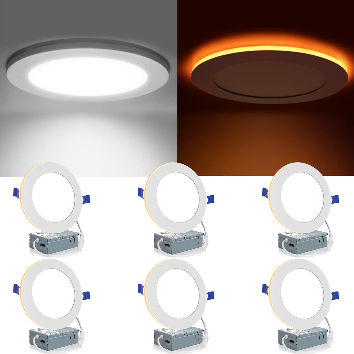 Meconard 6-inch downlight with amber night light for warm hallway ambiance
