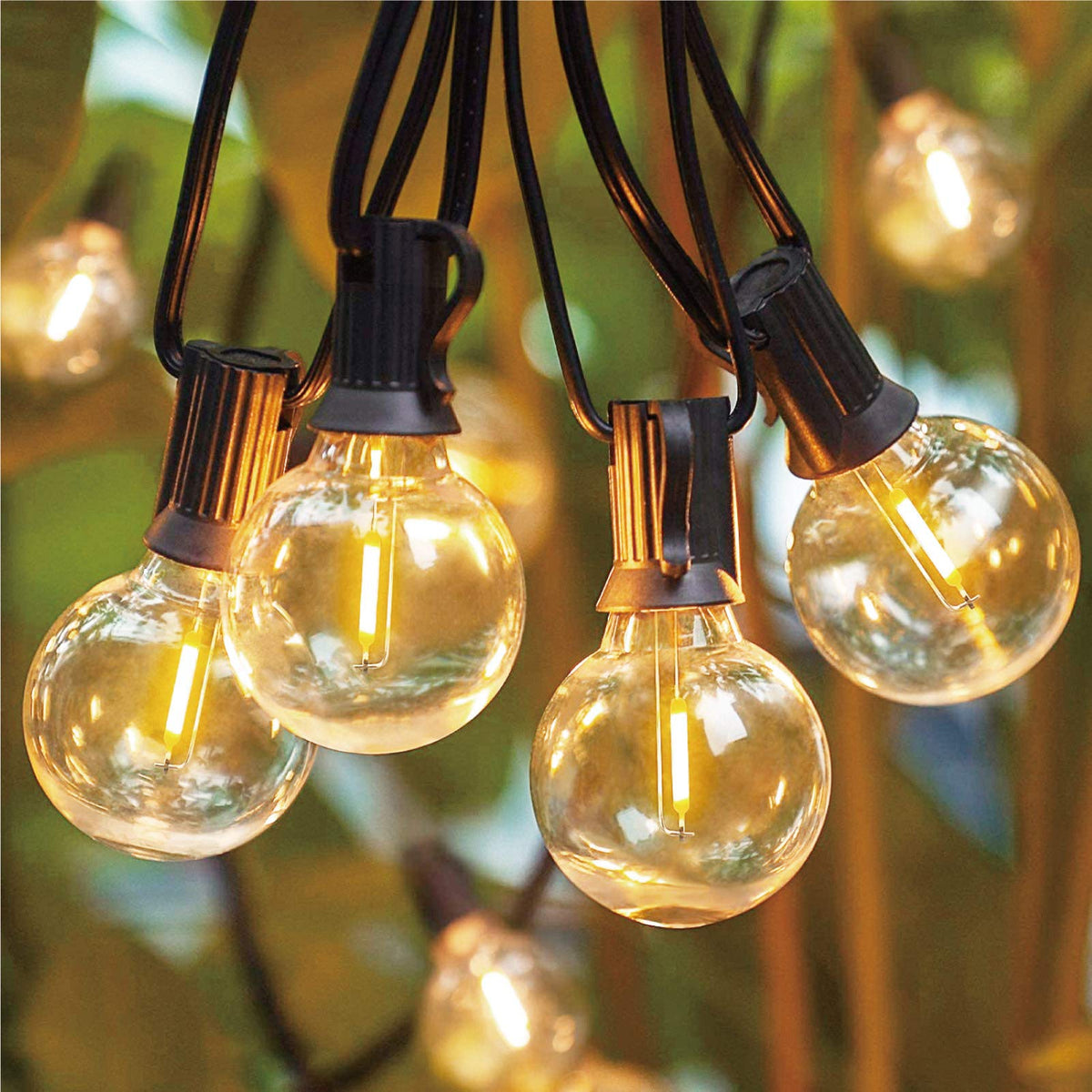 Meconard G40 bulb for backyard terrace lighting creating a warm ambience.