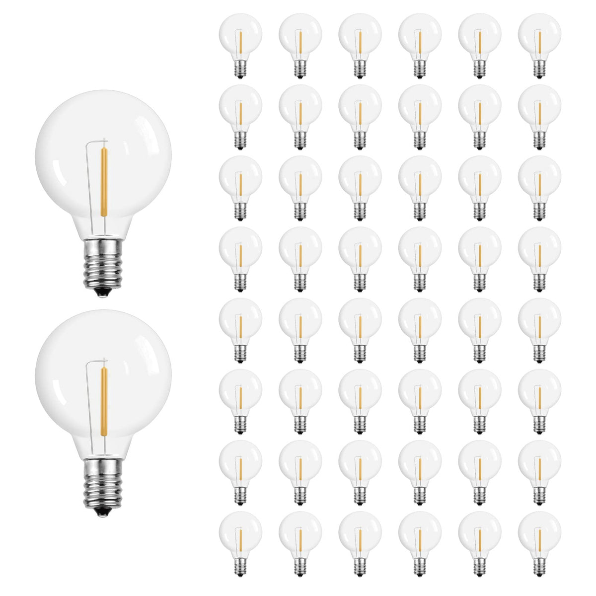 Meconard G40 LED globe bulbs pack 50 for indoor and outdoor use.