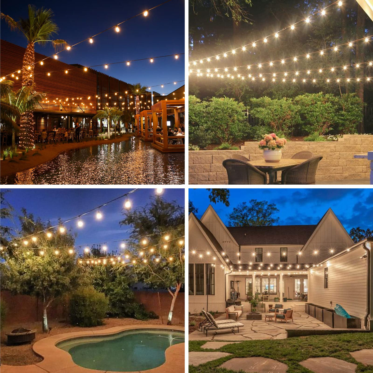 Meconard patio string lighting application for inviting spaces