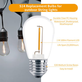 Meconard warm white 2200K LED bulbs create inviting patio ambiance.