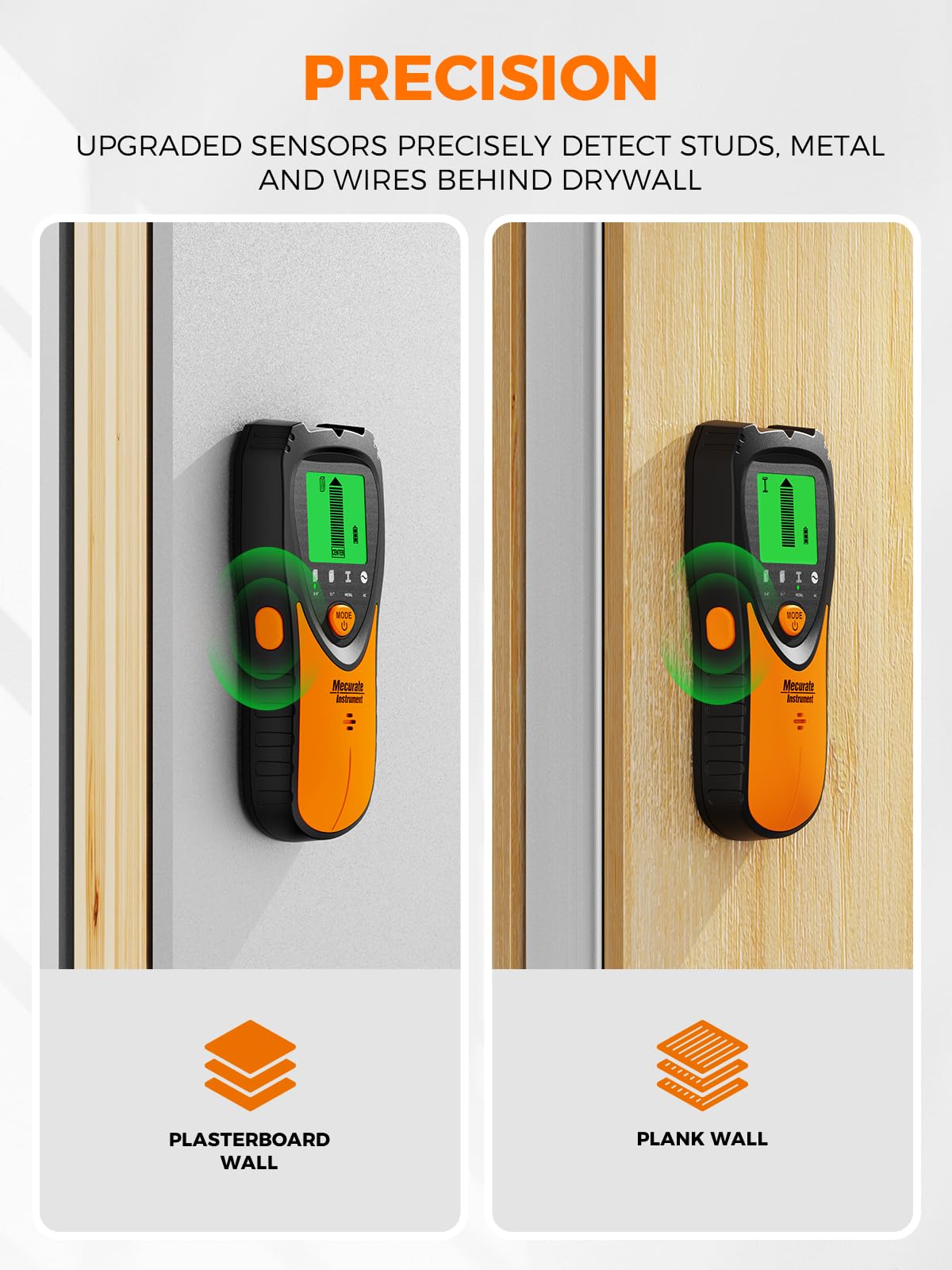Mecurate audio alert marks detected studs or wires for safer work