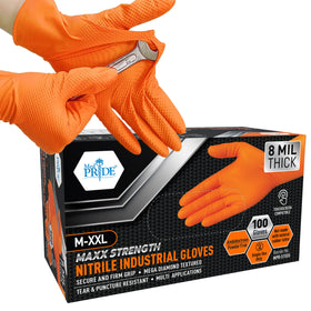 MED PRIDE orange heavy-duty nitrile gloves for durable protection during tough tasks