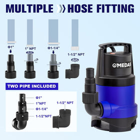MEDAS 1HP pump suitable for pools, ponds, basements, and garden drainage.