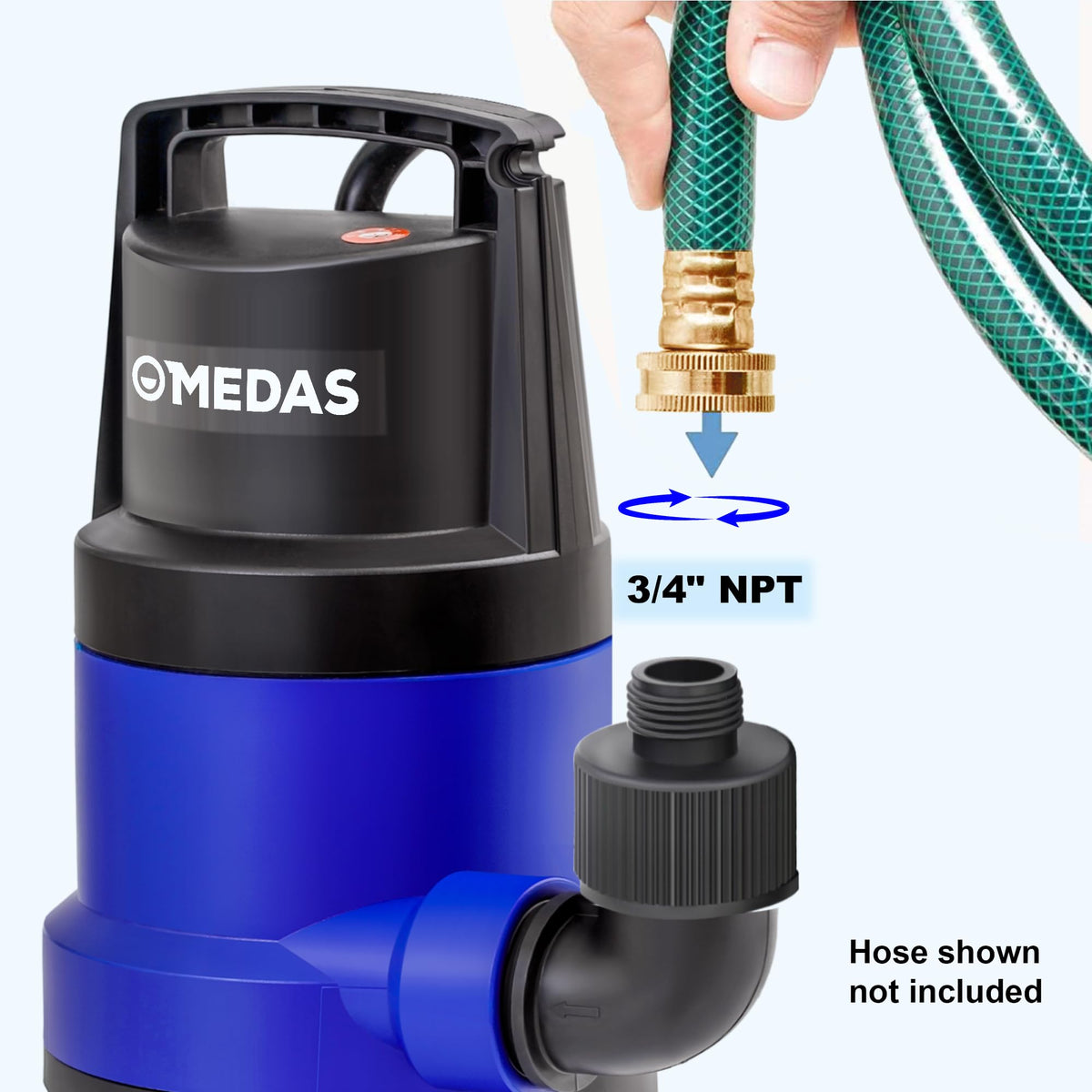MEDAS 1HP submersible pump handles dirty water for ponds and rain barrels.