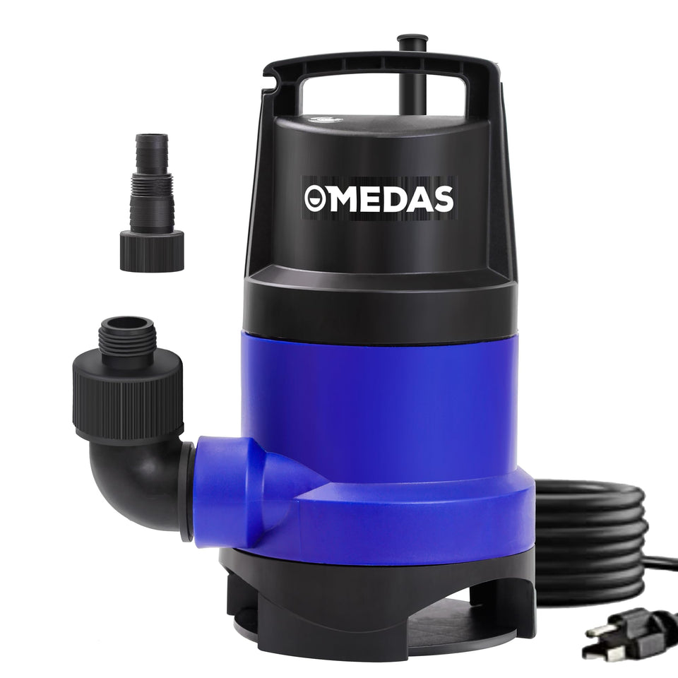 MEDAS 1HP submersible pump in pool drain setup for efficient water removal.
