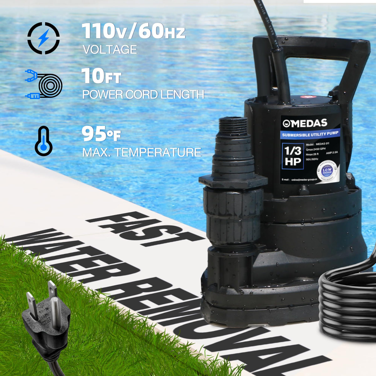 MEDAS 10 ft cord pump offers flexible placement options.