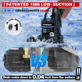 MEDAS basement sump pump helps drain flooding quickly and safely.