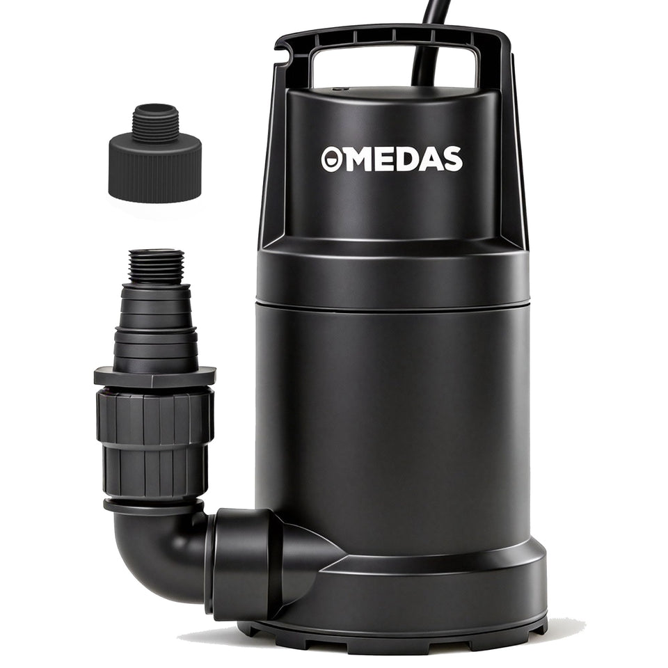 MEDAS portable sump pump near pool edge removing water quickly.