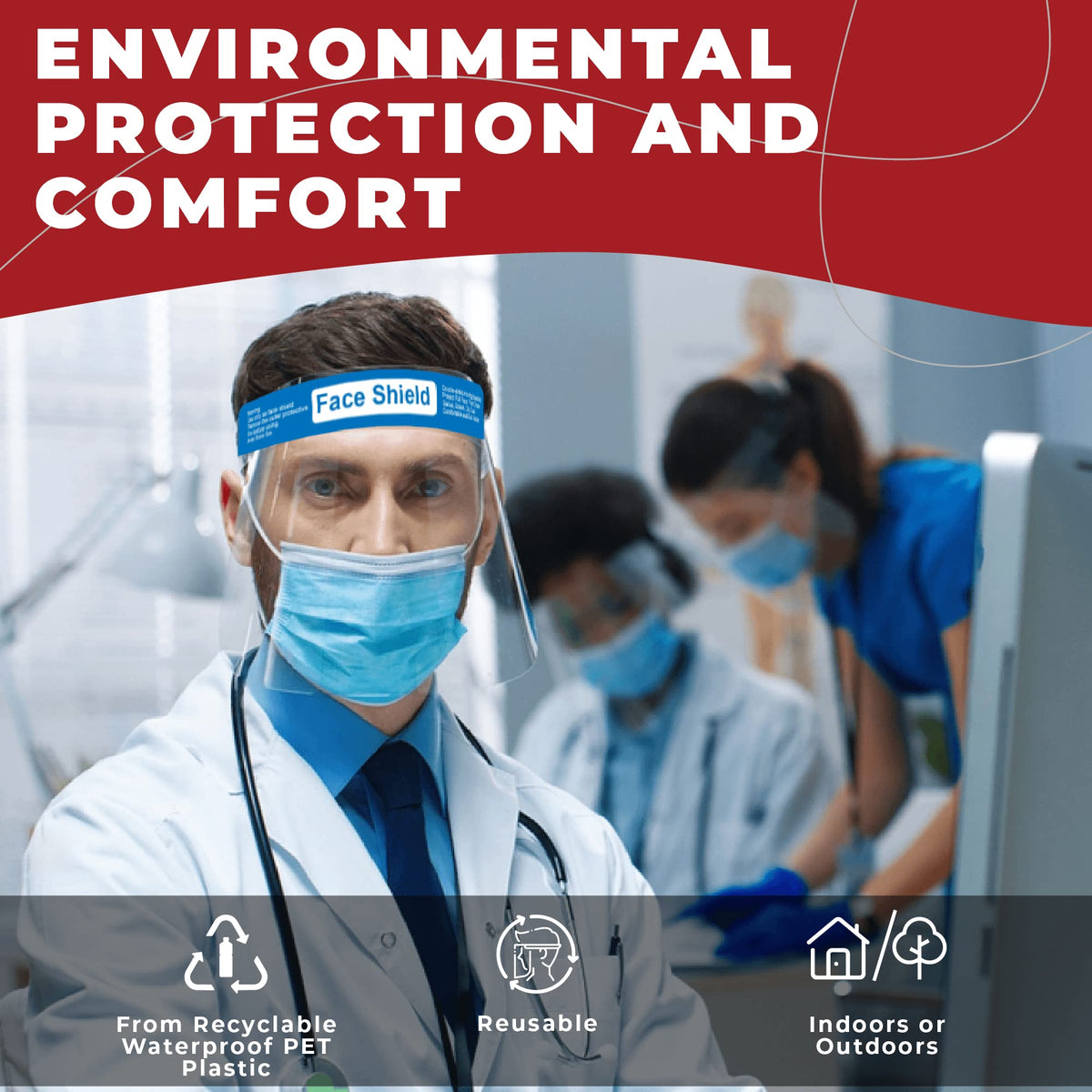 Medical Nation face shield cleaning in wipe-ready setup for reuse