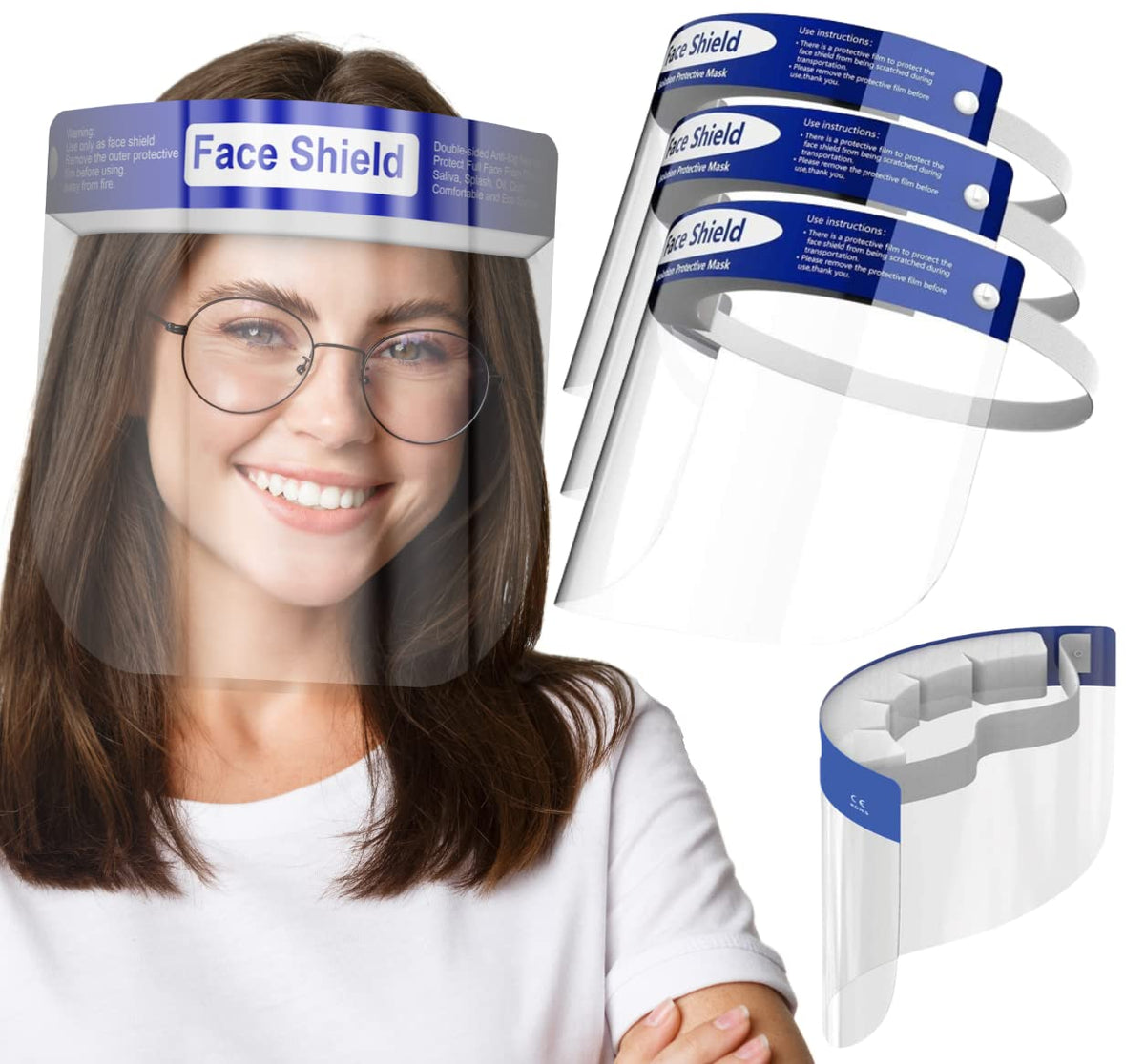 Medical Nation face shield front view with anti-fog clear visor for daily use