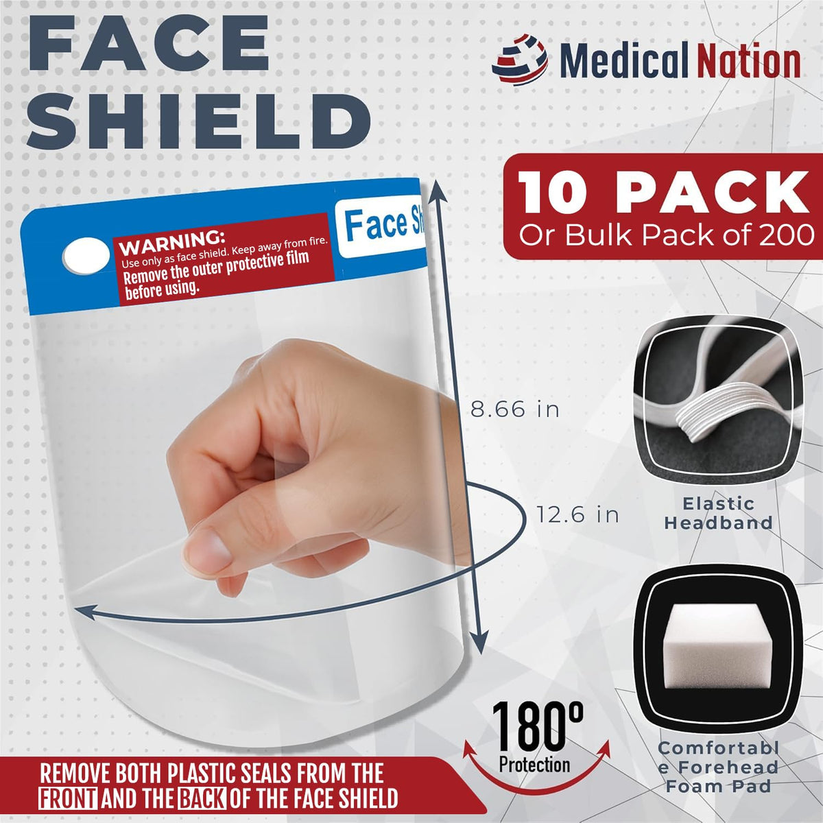 Medical Nation face shield side view showing soft foam headband and lightweight design
