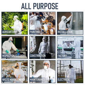 Medical Nation dust-blocking suit shields skin and clothing from dirt and fibers.