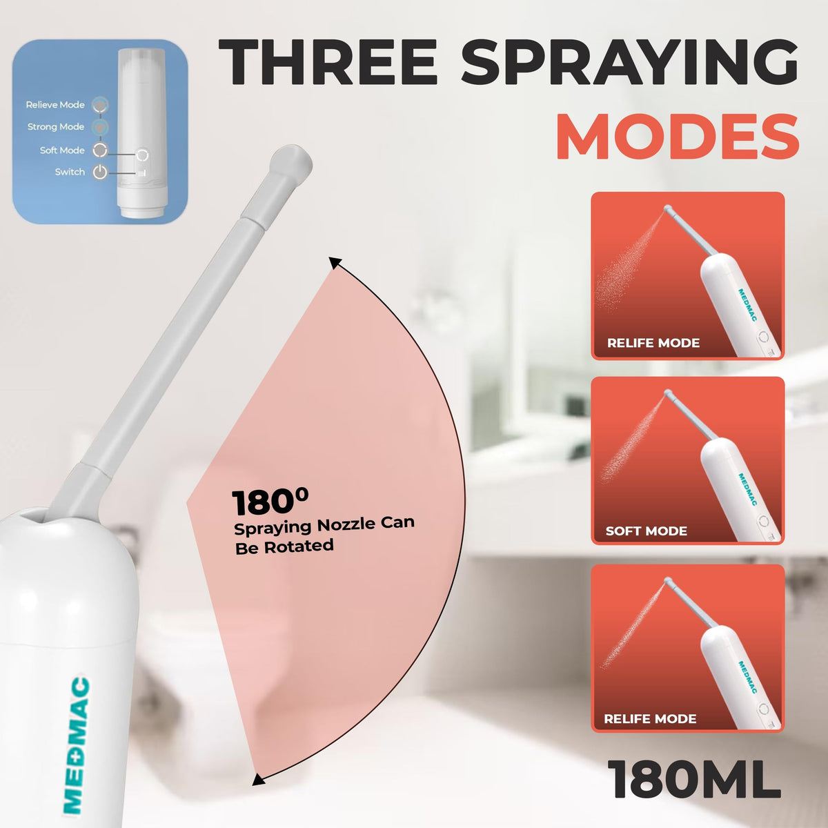 MEDMAC three-mode spray setting enables soft, comfortable, or strong cleaning