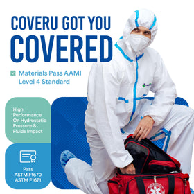Medtecs Hazmat Suit front zipper enables quick on-off wear.