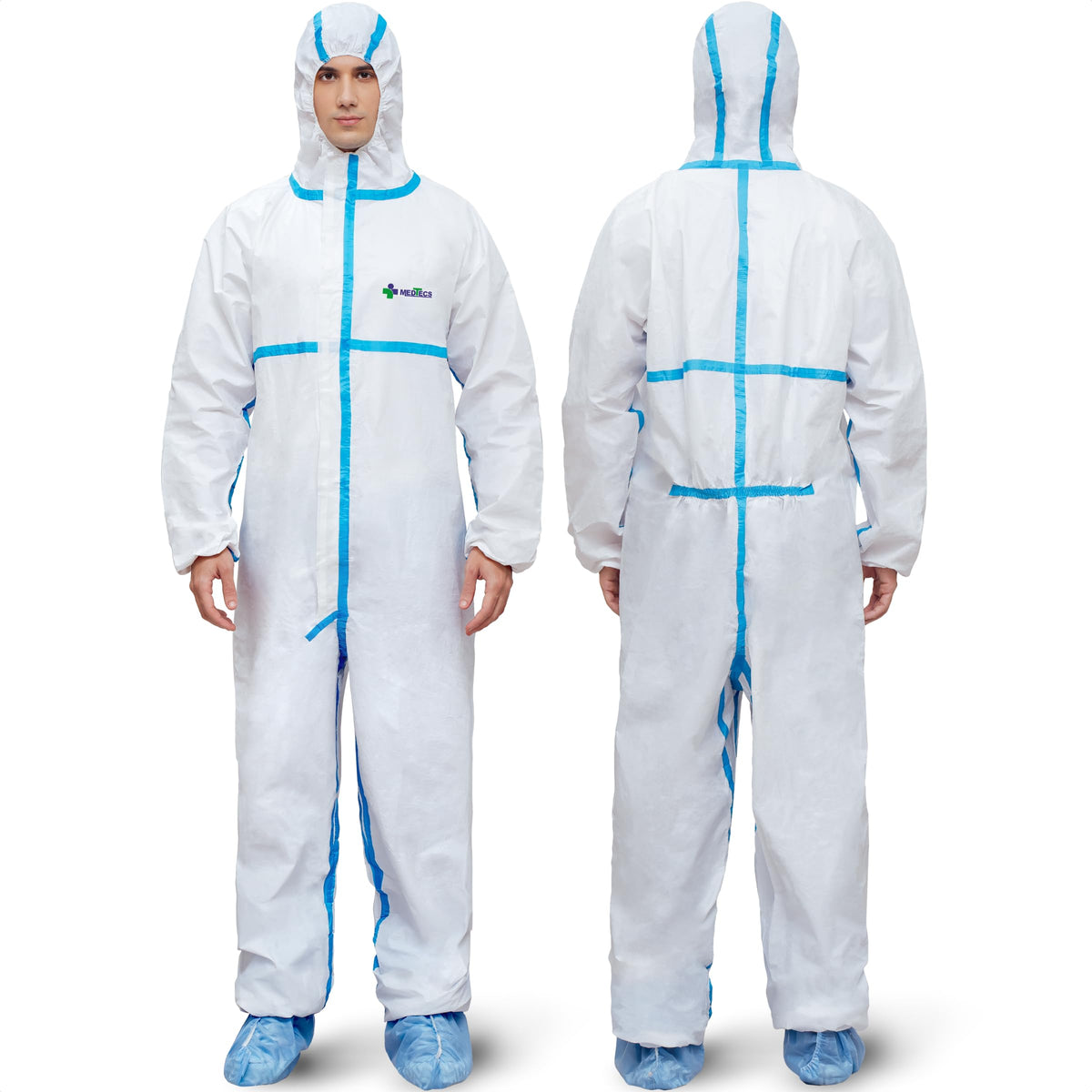 Medtecs hazmat suit with hooded full-body protection for demanding environments.