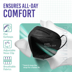 Medtecs KN95 mask features adjustable nose clip for a secure fit.