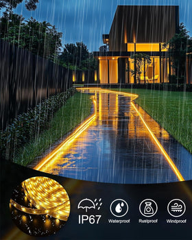Meewata solar LED strip in garden offers reliable weatherproof lighting for evenings
