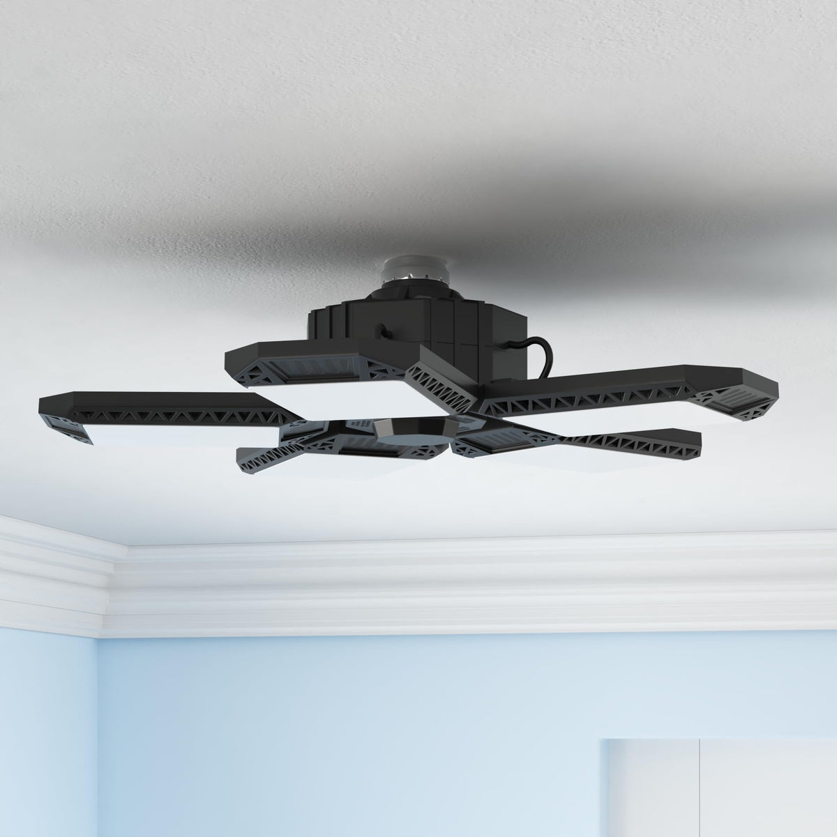 Mefflypee LED garage light 360° coverage eliminates dark spots in large spaces.