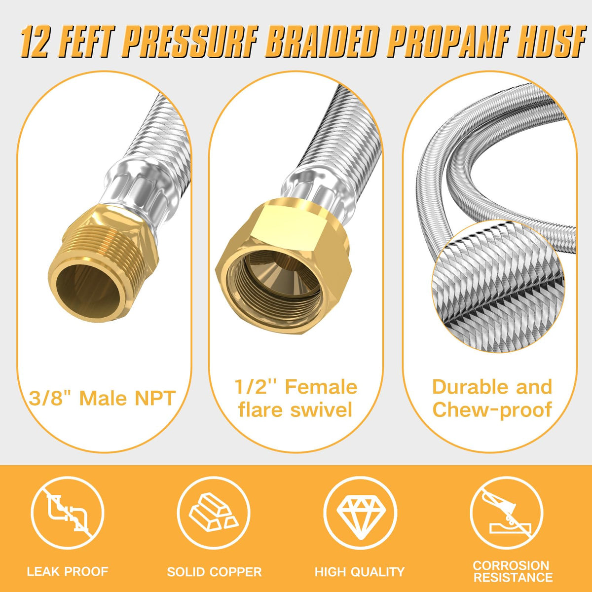 MEFUN 38MNPT to 12flare adapter end enables flexible and secure propane hookups.