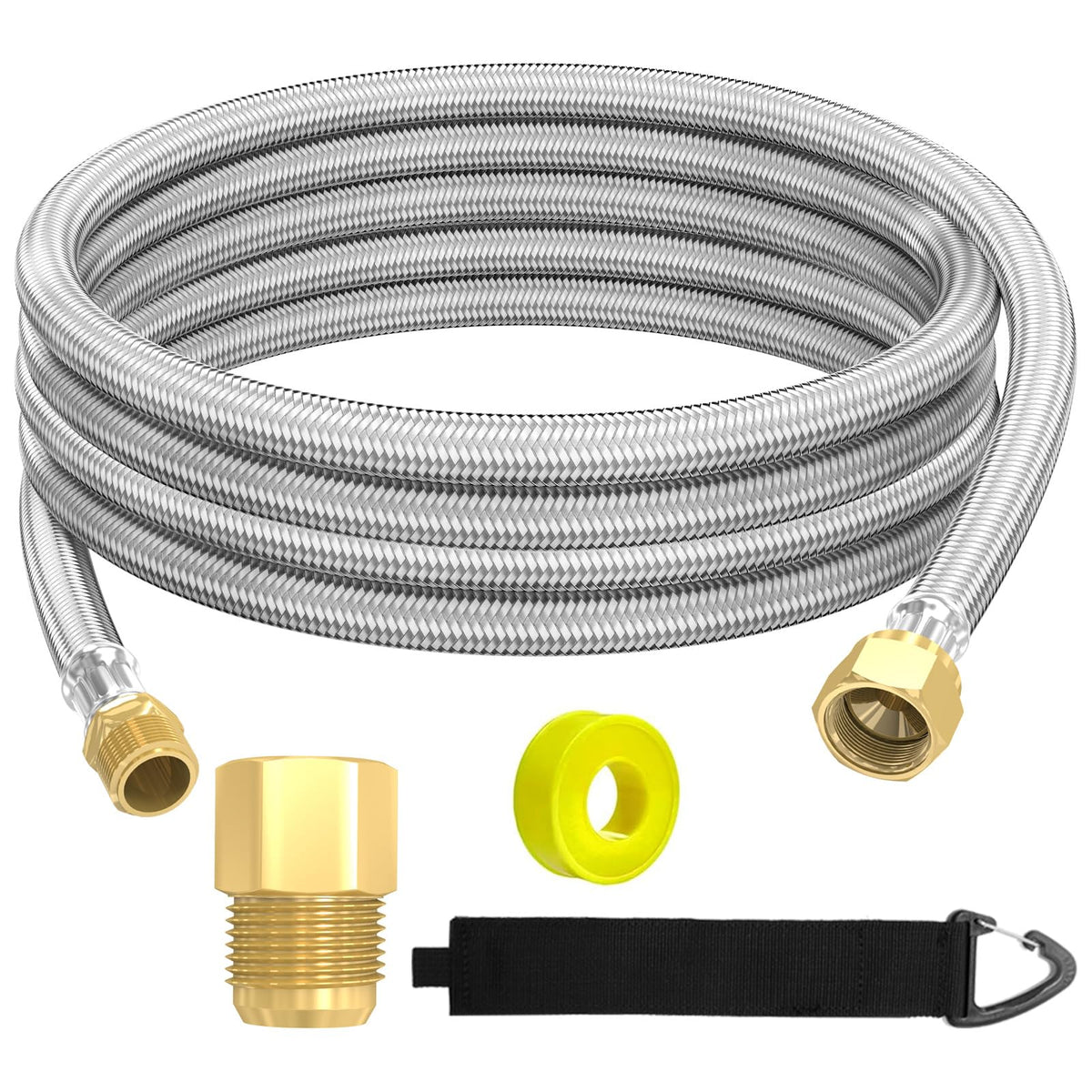 MEFUN 48 inch stainless braided propane hose ready for RV connections and safe regulator fit.
