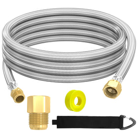 MEFUN 48 inch stainless braided propane hose ready for RV connections and safe regulator fit.
