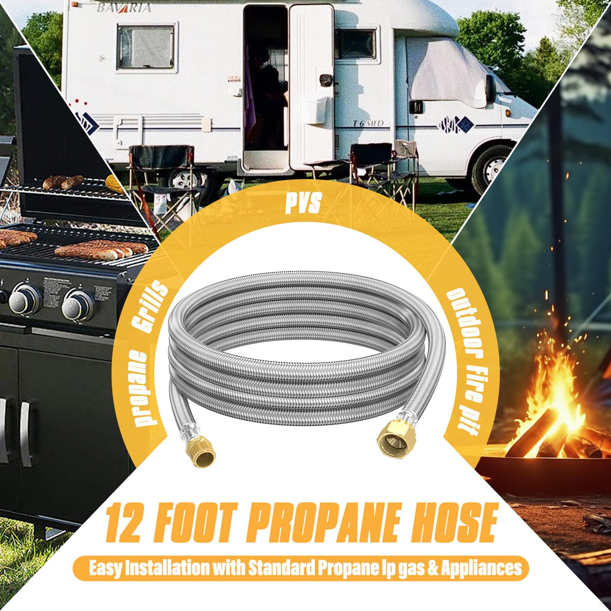 MEFUN hose in use with grill or stove demonstrates versatile outdoor cooking.