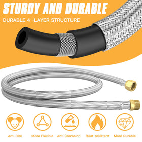 MEFUN stainless steel braided hose closeup shows durable construction and heat resistance.