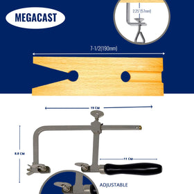 MegaCast wood pin clamp assembly provides blade tension and stability.