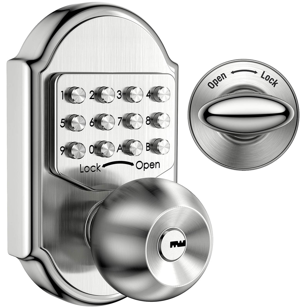 Megaflint keyless entry front view showing durable mechanical lock for security.