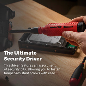 Megapro quarter-inch hex shaft enables steady torque across bits.