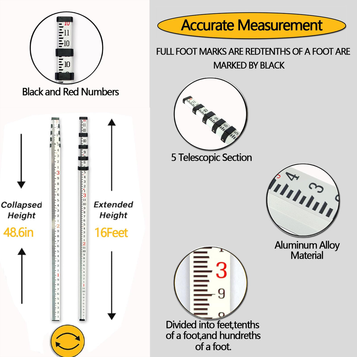 MEI SHUO PIN Grade Rod with bubble level for aligned readings