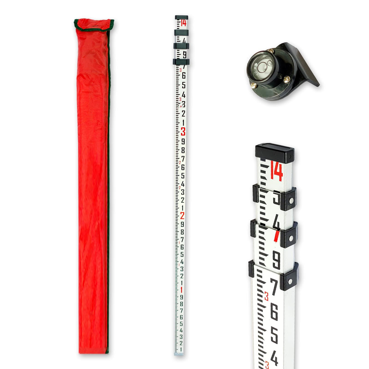 MEI SHUO PIN survey rod 14ft extended with bubble level for on-site height measurement