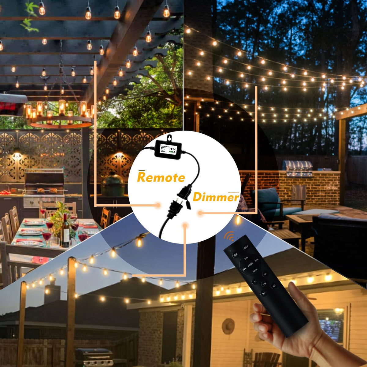 Meidaoduo outdoor string lights glow with remote dimmer for mood lighting