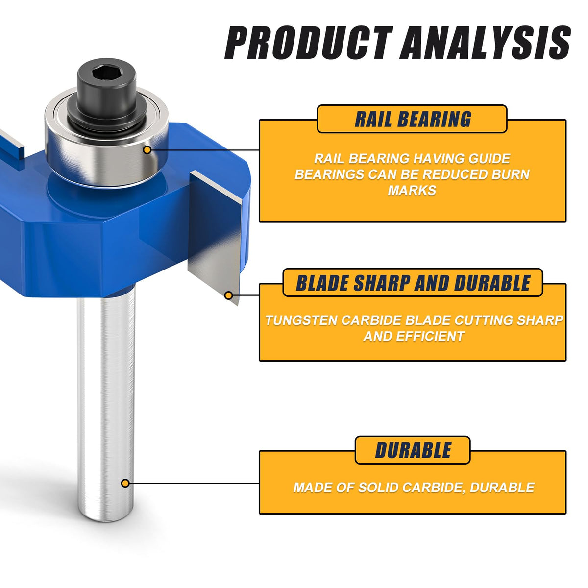 MEIGGTOOL rabbet router bit with 1/4 inch bearing for standard grooves
