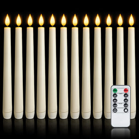 Meigic 12-pack flameless taper candles with remote on a windowsill for safe, cozy illumination