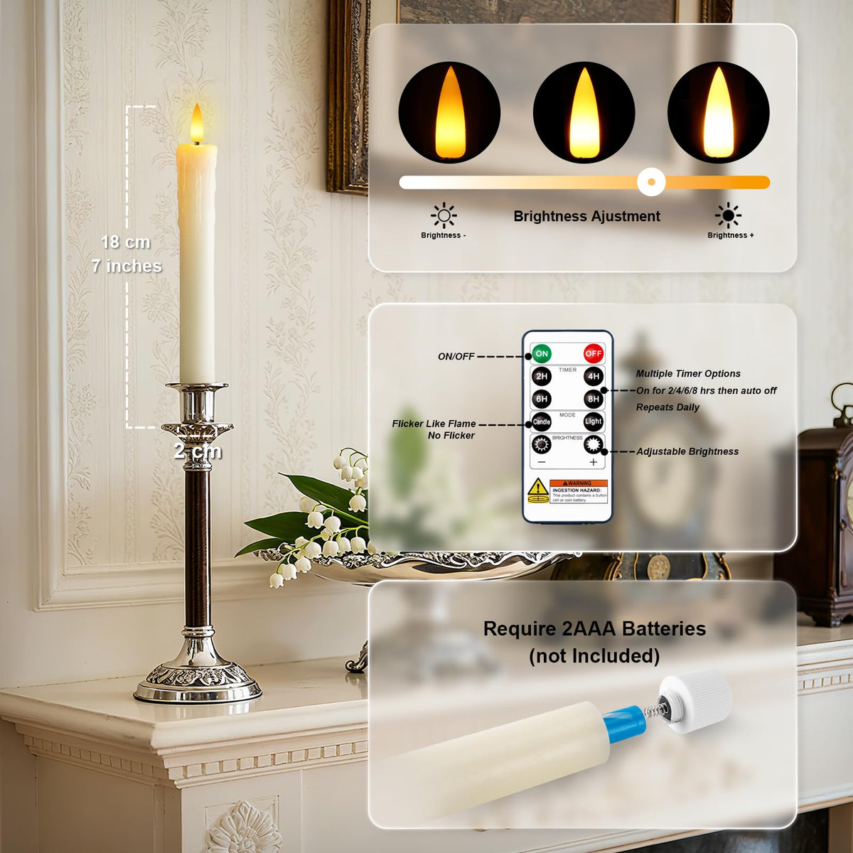 Meigic 7-inch dripless taper candle with 3D flame for realistic glow