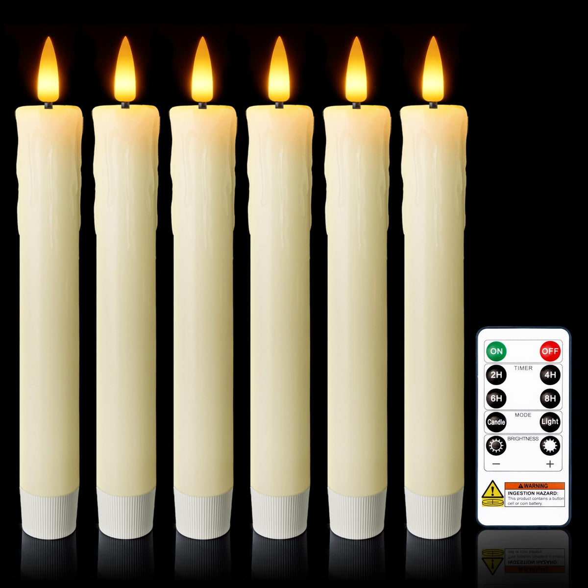 Meigic 7-inch dripless taper candle with remote control for easy, timed ambiance