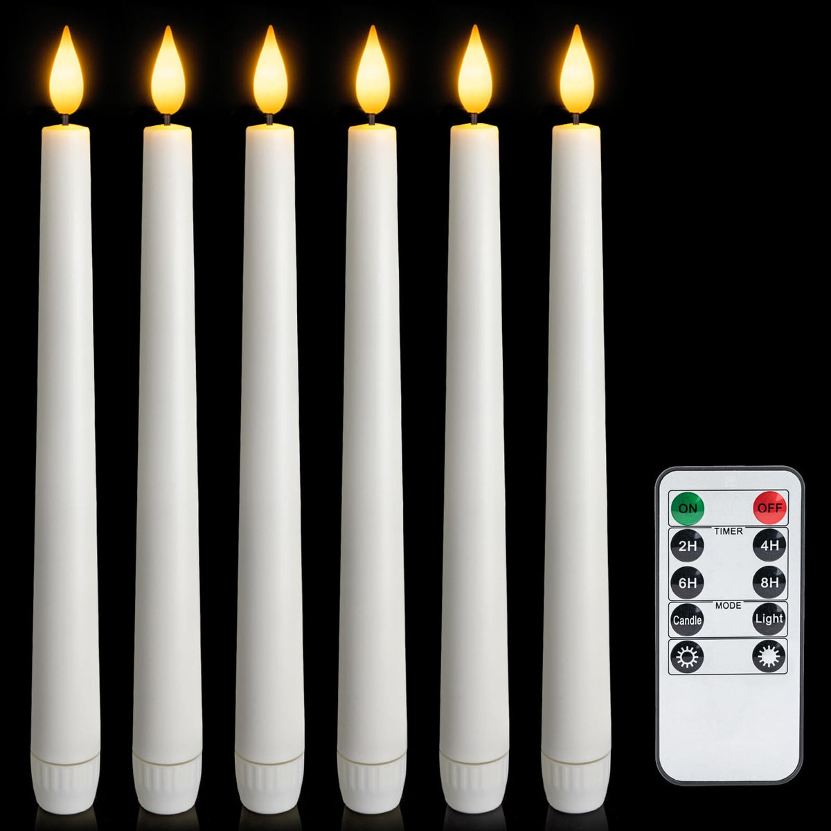 Meigic flameless taper candles with remote six-pack for safe mood lighting