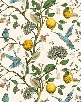 Meihodan Blue Bird wallpaper with Lemon Tree pattern on a roll for quick room refresh