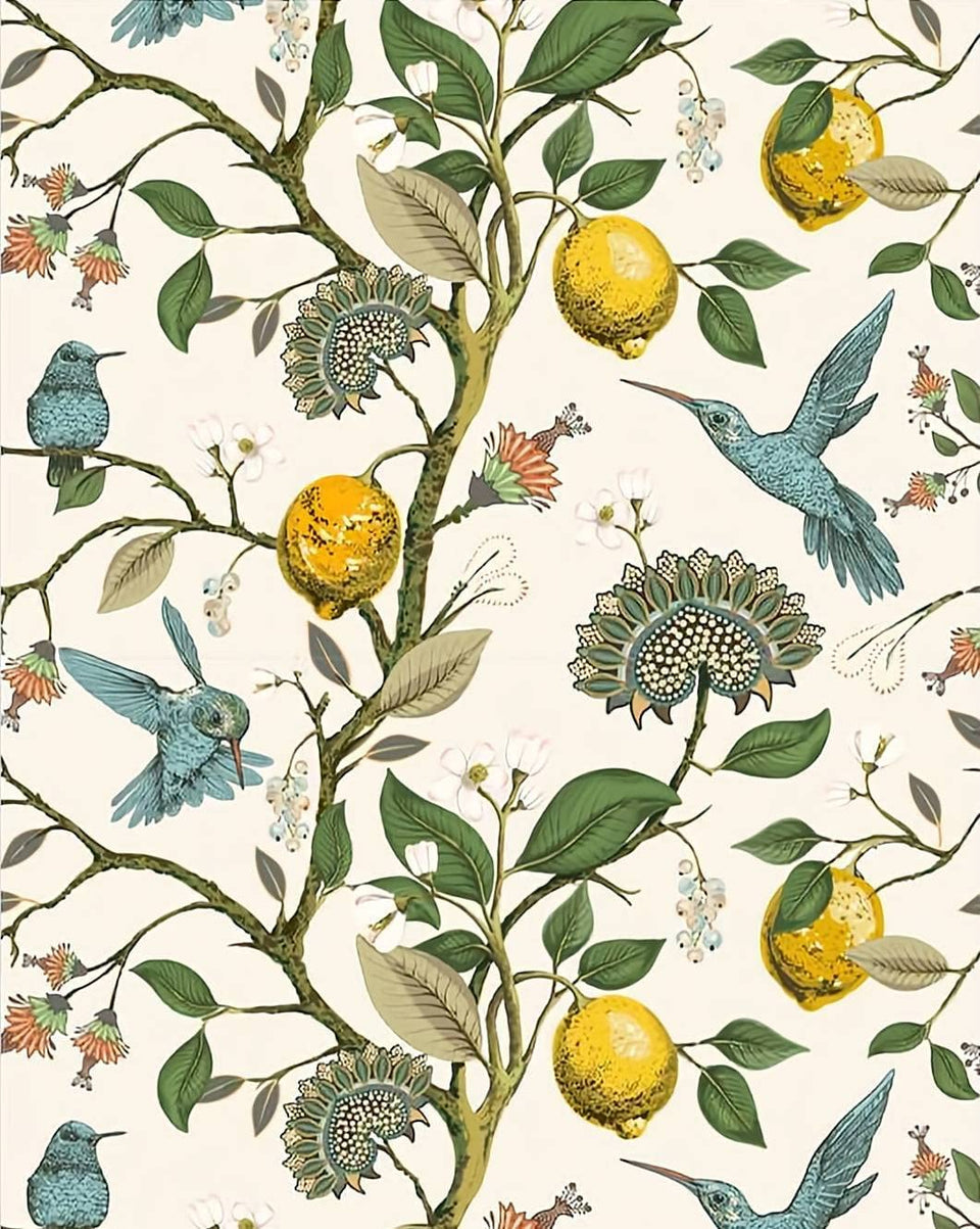 Meihodan Blue Bird wallpaper with Lemon Tree pattern on a roll for quick room refresh