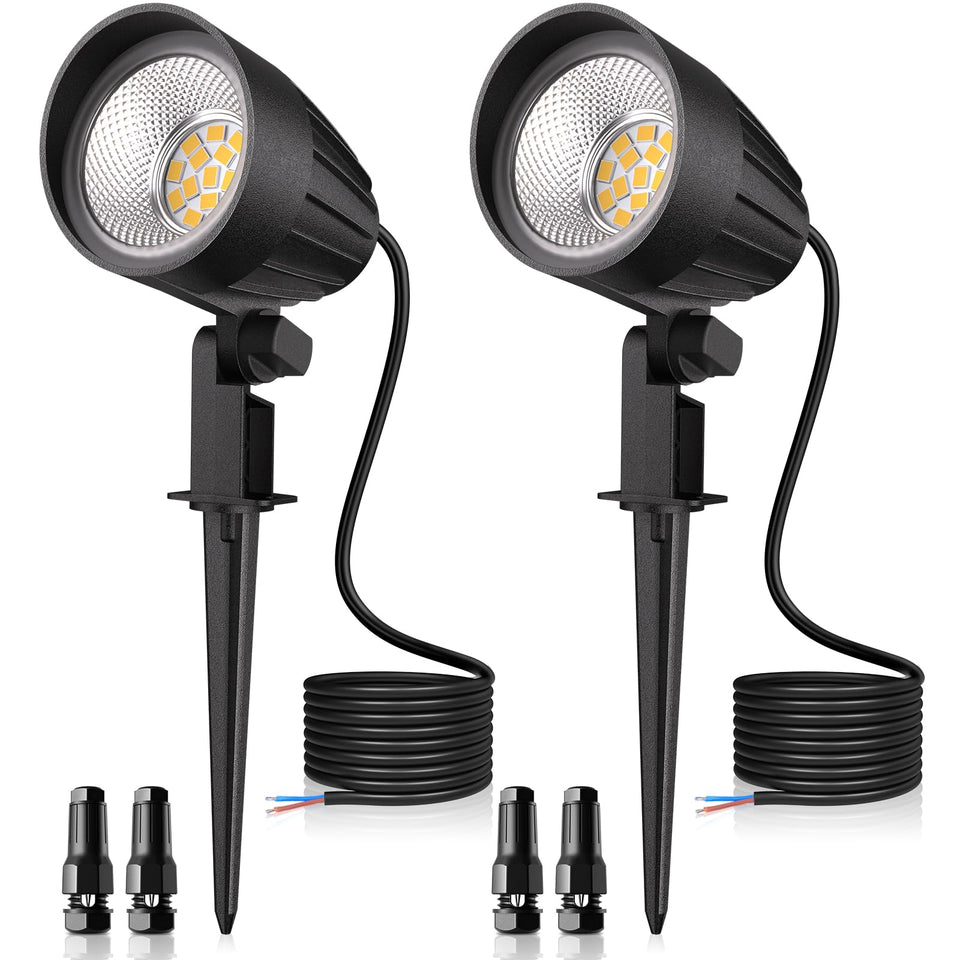 MEIKEE 7W 800LM outdoor spot light highlighting garden path with warm 2700K glow