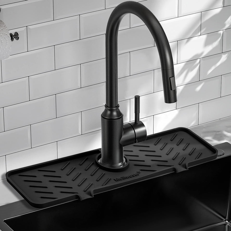Meiliweser Gen 2 silicone faucet mat with full coverage protects countertops from splashes