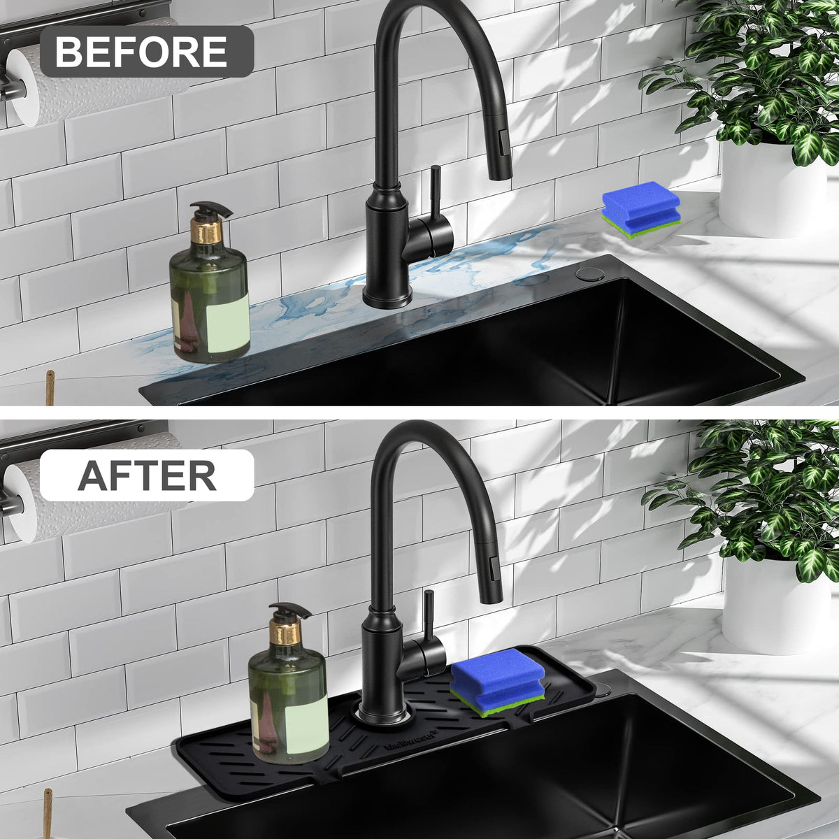 Meiliweser faucet mat acts as a versatile sink organizer