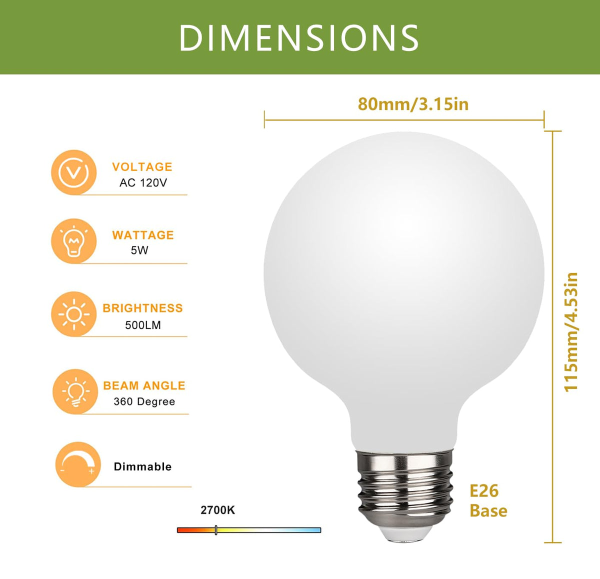 Meilux G25 dimmable globe bulb with smooth brightness control
