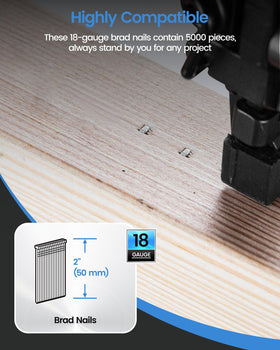 Meite 18ga Brad Nails shown in wood-insertion scenario for smooth finish