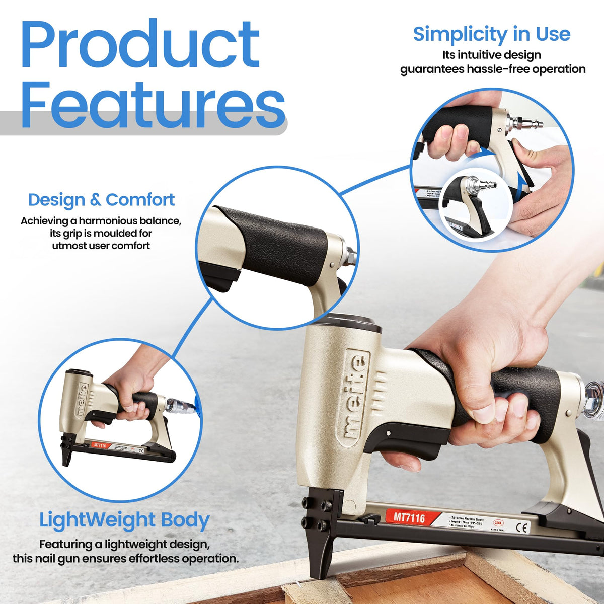Meite MT7116 trigger close-up, smooth operation for precise stapling