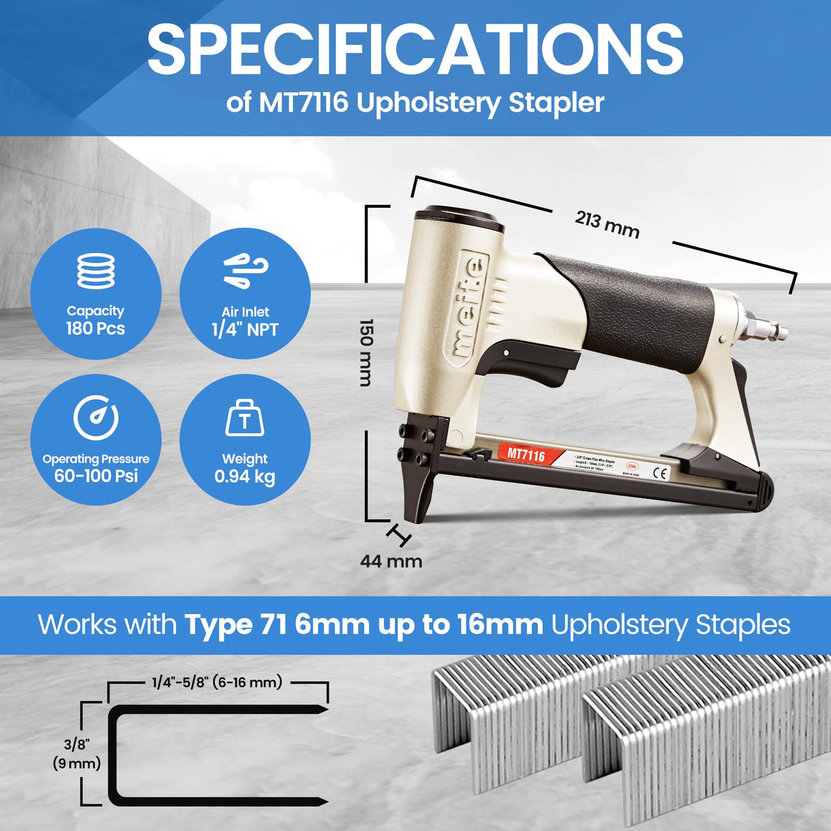 Meite MT7116 used on upholstery with furniture project example