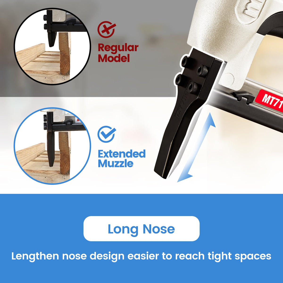 Professional-grade pneumatic tool for furniture, car interiors, and decor projects.
